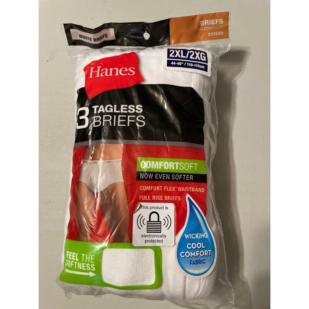 Hanes White Briefs Men’s 3 tagless Wicking Cool Comfort Fabric 2XL 44/46 New